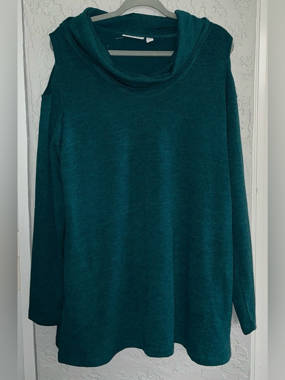 Attitudes by Renee Teal Knit Sweater Tunic with Cut-Out Shoulders
